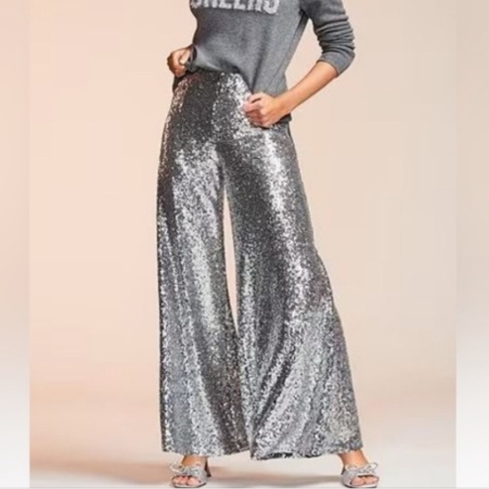 Alex Marie silver sequin wide leg pants